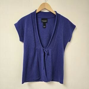 Cynthia Rowley Cardigan Sweater Small Tie Front Purple 100% Cashmere Preppy
